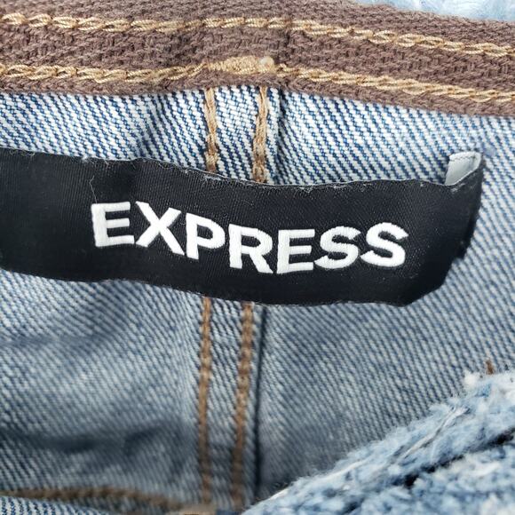 Express Straight Ankle Jeans 8 High Rise Waist Distressed Chain Raw Hem Blue NWT - Picture 13 of 13